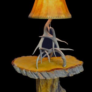 Silverbow Deer Antler Lamp, a rustic table lamp with whitetail antler legs and a rawhide shade