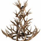Cascade 3-Tier real mule deer antler chandelier, unlit, natural finish antlers, front view on white background