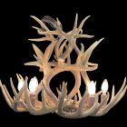 Sphinx Whitetail Antler Chandelier two-tier design lit against a black background