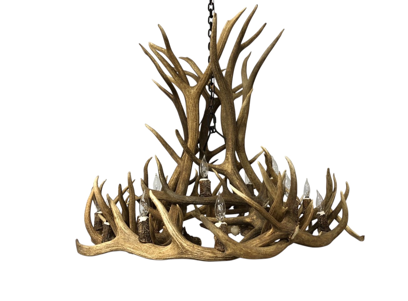 Gallatin Elk and Mule Deer Antler Chandelier studio photo on a white background