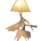 Kenai moose antler lamp with rawhide shade, handcrafted rustic lighting