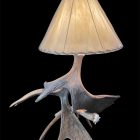 Kenai moose antler table lamp, rustic lighting with rawhide shade