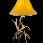 Madison mule deer antler lamp, rustic semiflush-mount lighting with rawhide shade