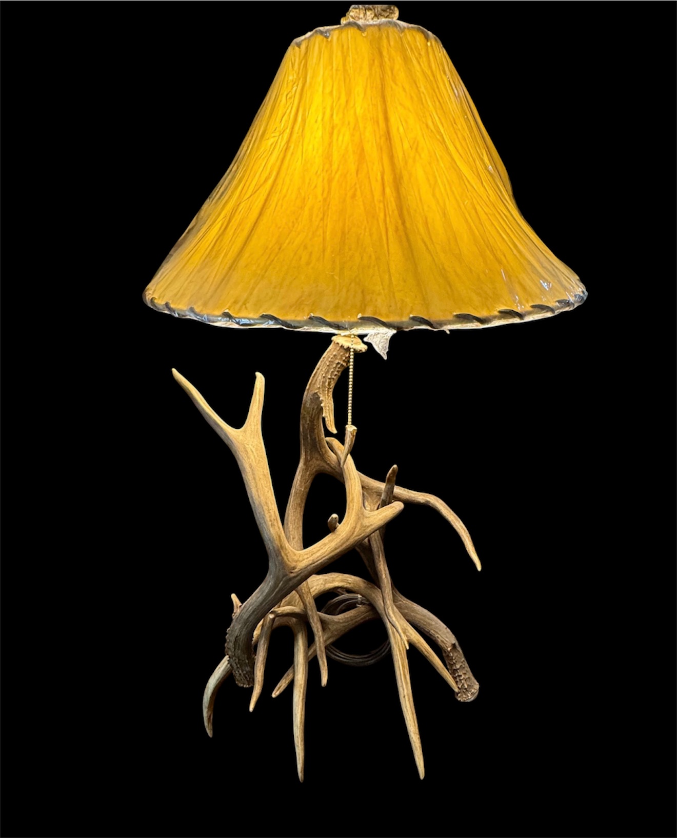 Madison mule deer antler lamp, rustic semiflush-mount lighting with rawhide shade