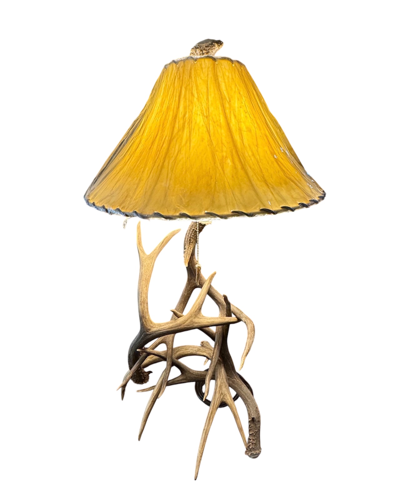 Madison mule deer antler table lamp, rustic lighting with rawhide shade
