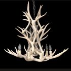 Aspen 2-tier mule deer antler chandelier in bleached white finish with lit candle-style bulbs