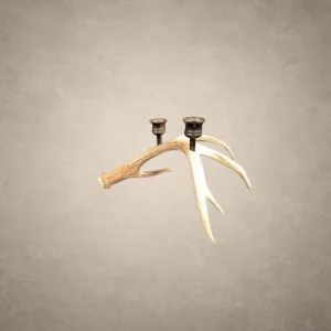 Mule deer antler candelabra – Medium 2 Candle: a real deer antler with two bronze candle cups set along the beam