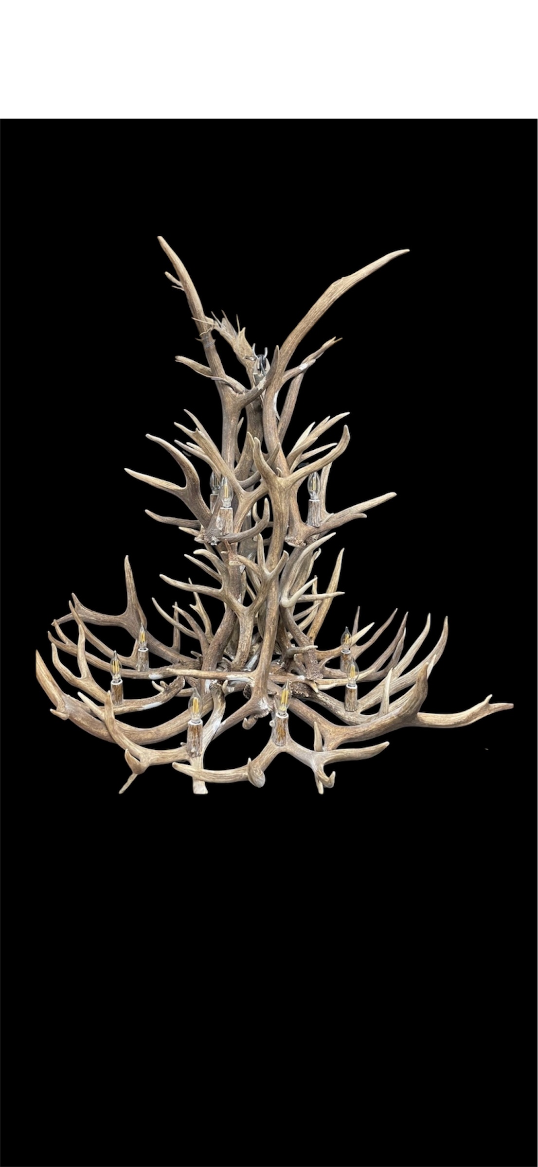 Salish Elk & Mule Deer Antler Chandelier Salish Elk & Mule Deer Antler Chandelier studio photo on a black background