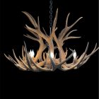 Shoshone Mule Deer Antler Chandelier lit studio photo on black background