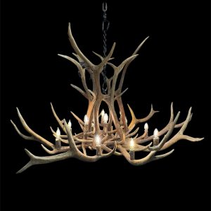 Snowcrest Elk Antler Chandelier lit studio photo on black background
