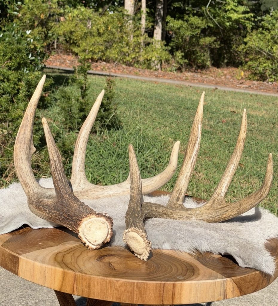 Genuine whitetail deer antler rack showing natural texture and irregular tine growth