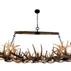 Luxury whitetail antler rectangular chandelier, lit studio shot on white background