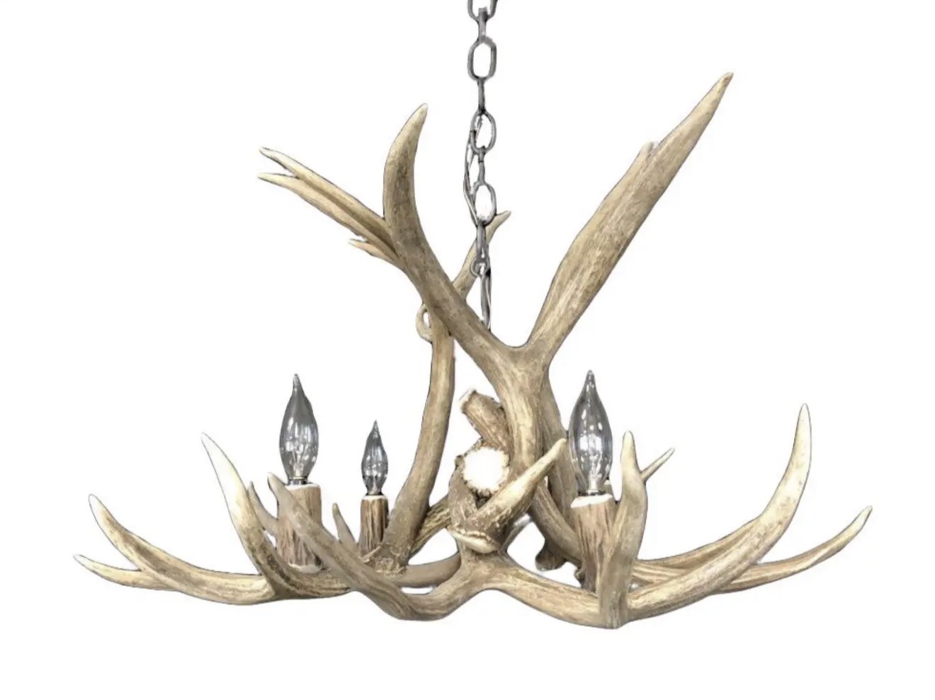 Osprey Mule Deer Antler Chandelier — Forked Antler Shape Osprey mule deer chandelier with forked, branching antlers