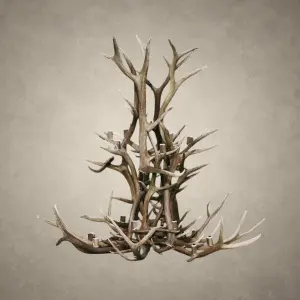 Selway 2-tier elk antler chandelier made from layered Rocky Mountain elk antler with candle-style sockets, front view