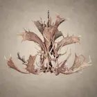 2 tier fallow and mule deer antler chandelier with palmated fallow antler and mule deer tines around candle-style bulbs, hanging from an iron chain