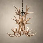 Aspen 2-tier mule deer antler chandelier in natural finish, lit with 10 candle-style bulbs on a black iron chain