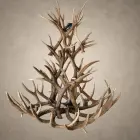 Cascade 3-tier mule deer antler chandelier unlit, angled view of the three tiers of mule deer antler