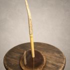Real shed antler paper towel holder with a brown wood slice base