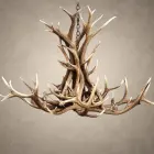 Snowcrest elk antler chandelier with a tall twisted center of Rocky Mountain elk antler and a wide sweeping ring of antler around 12 candle-style lights, hanging from an iron chain