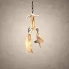 Heron fallow deer antler pendant light with two candle-style lights and palmated fallow antler hanging from an iron chain
