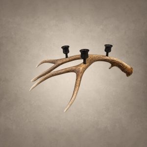 Mule deer antler candelabra – Large Deer 3 Candle: a natural deer antler with three dark candle cups set along the beam