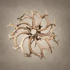 Deerlodge mule deer antler chandelier, underside view of the swirling mule deer antler arrangement