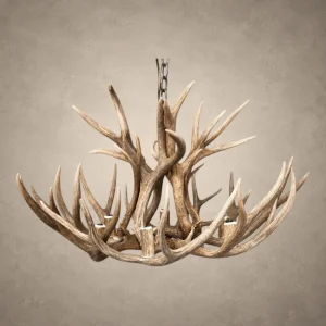 Sawtooth 6-light mule deer antler chandelier, natural antler