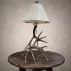 Mule deer antler table lamp – Madison from a second angle, showing the branching mule deer antler base and rawhide shade