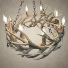 Angled view into the Renegade antler ring chandelier showing the lights around the inside of the woven mule deer and whitetail antler