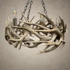 Renegade antler ring chandelier unlit, showing the natural mule deer and whitetail antler wrapped into a low ring