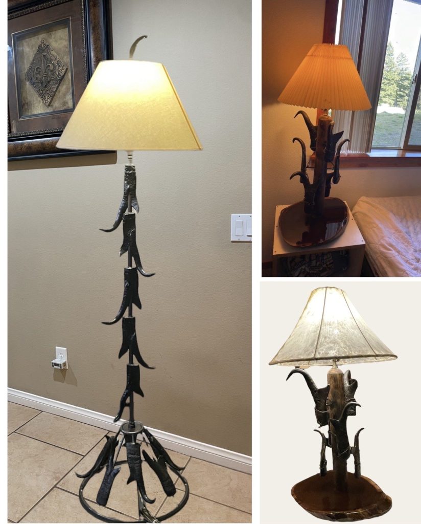 Custom pronghorn horn floor lamp and two table lamps