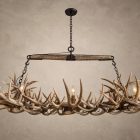 Roundup rectangular whitetail antler chandelier lit, front view, handmade from genuine whitetail deer antler