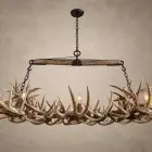 Roundup rectangular whitetail antler chandelier lit, front view, handmade from genuine whitetail deer antler