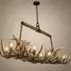 Angled view of the Roundup rectangular whitetail antler chandelier showing layered antler and two antler towers