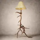 Wapiti elk antler floor lamp with a laced rawhide shade, built from real bull elk antlers