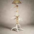 Front view of the Wapiti elk antler floor lamp showing the freestanding bull elk antler base