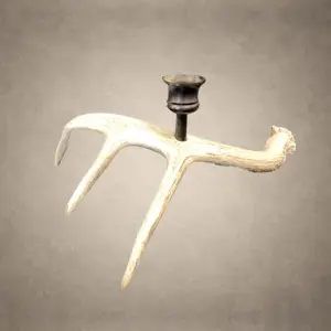 Whitetail antler candelabra – Small Deer 1 Candle: a bleached white whitetail deer antler with a single dark bronze candle cup