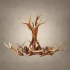 Wilderness elk antler chandelier with optional laced rawhide shades on each light, natural elk antler finish
